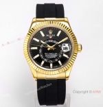 Swiss Grade Rolex Sky-Dweller Gold Case Oysterflex Strap 9001 Automatic Watch 42mm